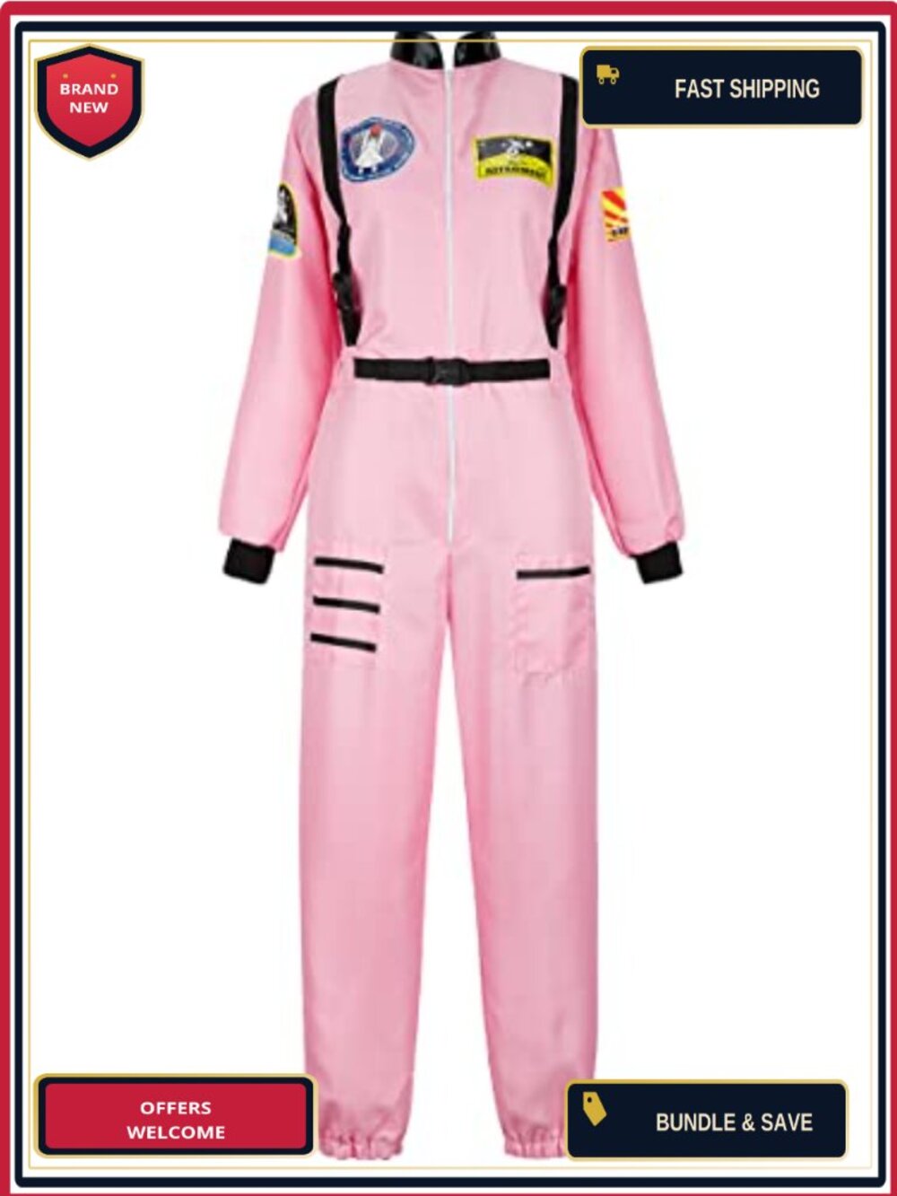 Adult Astronaut Costume Jumpsuit Embroidered Patches Space Suit Halloween